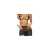 Ensemble 3 pièces, soutien gorge avec chainettes, jupe porte jarretelles et string assorti 